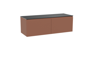 Balmani Sfera hängendes Möbelstück Set: 150 x 55 cm, Cotto, mit Stretto Einzel- oder Doppel Waschtischplatte, Schwarzes Granit