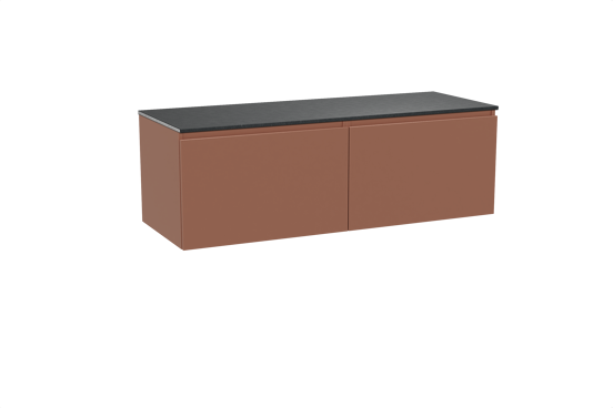 Balmani Sfera hängendes Möbelstück Set: 150 x 55 cm, Cotto, mit Stretto Einzel- oder Doppel Waschtischplatte, Schwarzes Granit