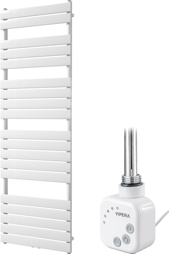 Vipera Vulcan enkele handdoekradiator 60 x 180 cm elektrische verwarming glanzend wit zij- en middenaansluiting 1000W, weerstand inbegrepen