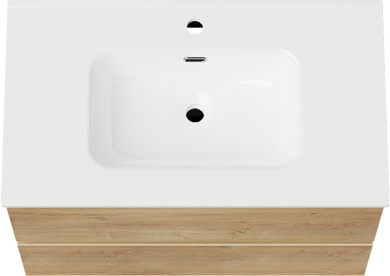 Linie Lado meuble salle de bains suspendu 80 x 46 cm chêne naturel avec Baro plan simple en porcelaine blanc brillant
