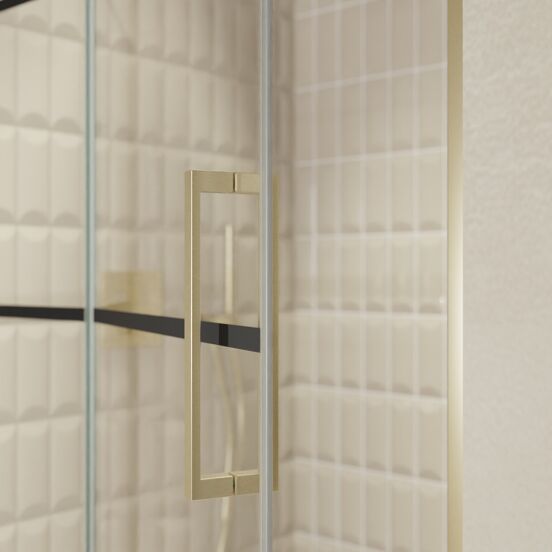 Balmani Senses Design douche draaideur links 120 cm x 210 cm Lined glas, Brushed Champagne Gold profielen, met coating