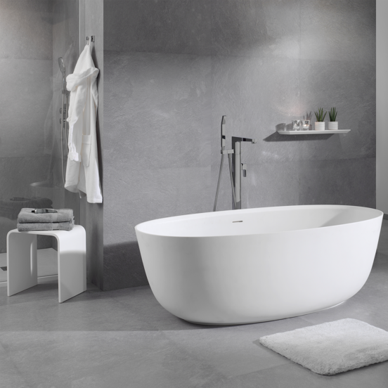 Balmani Largo ovaal vrijstaand bad 170 x 80 cm Solid Surface mat wit