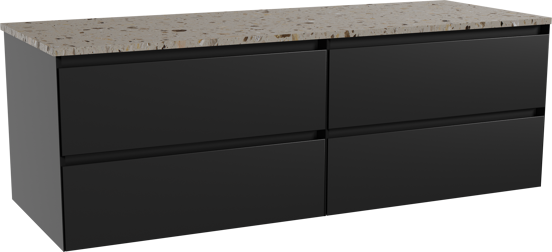 Balmani Mitra meuble salle de bains suspendu 150 x 55 cm noir mat avec Stretto tablette simple ou double en terrazzo greige terrazzo