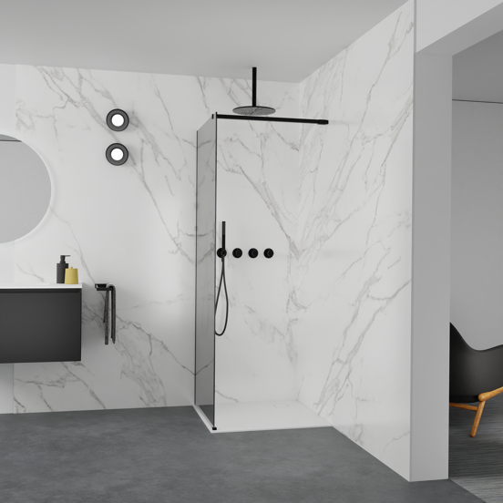 Balmani Modular inloopdouche: 80 x 200 cm, Reflex spiegelglas, Mat zwarte profielen