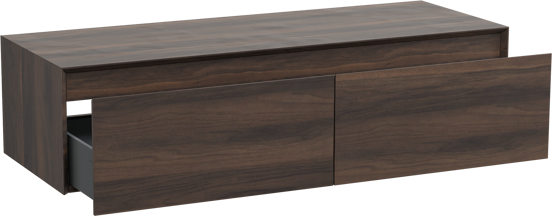 Storke Edge Modulo zwevende wastafelonderkast 130 x 48 cm notenhout 2 lades