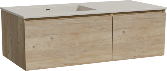 Storke Edge meuble salle de bains suspendu 110 x 52 cm chêne brut avec Diva vasque asymétrique gauche en top solid soie grise