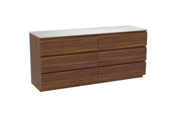 Balmani Lucida meuble salle de bains à poser 180 x 55 cm noyer américain avec Stretto tablette simple ou double en marbre carrara