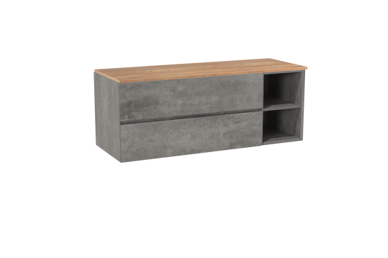 Storke Edge zwevend badkamermeubel 140 x 52 cm beton donkergrijs met Panton enkel of dubbel tablet in melamine ruwe eik