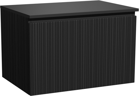Storke Ribs meuble salle de bains suspendu 75 x 52 cm chêne noir avec Panton tablette simple en mdf enduit de poudre noir mat, Nervure droite asymétrique verticale