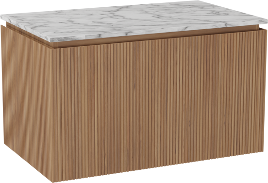 Balmani Eclips meuble salle de bains suspendu 90 x 55 cm Teck avec Stretto tablette simple en Marbre Carrare, Nervure droite symétrique verticale