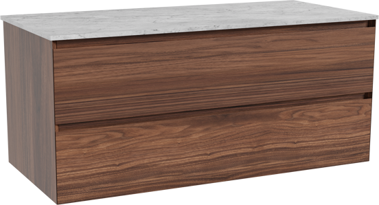 Balmani Mitra hängendes Möbelstück Set: 120 x 55 cm, Nussbaum, mit Stretto Einzel- oder Doppel Waschtischplatte, Marmor Carrara