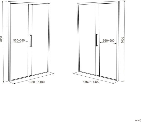 Luca Varess Senses porte coulissante 140 x 200 cm verre transparent profil noir mat