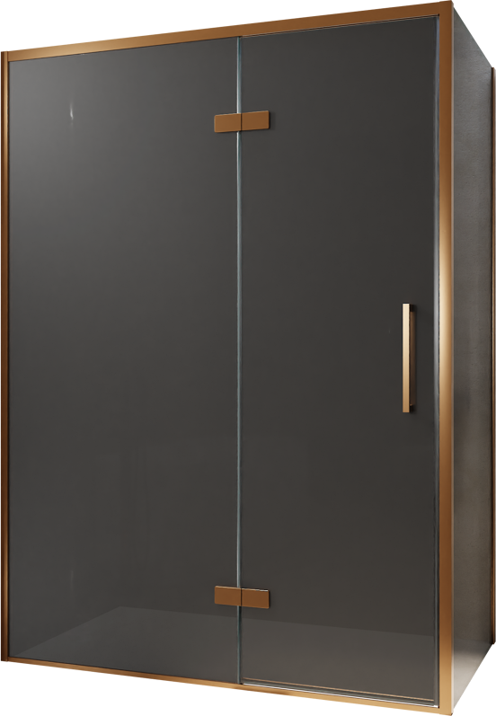 Balmani Senses Design douchehoek met linkse draaideur en vaste zijwand, 140 x 90 cm, Rookglas, Brushed Rosegold profielen