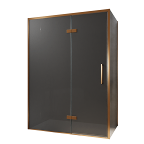 Balmani Senses Design douchehoek met linkse draaideur en vaste zijwand, 140 x 80 cm, Rookglas, Brushed Rosegold profielen