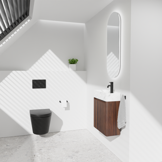 Balmani Fara zwevend toiletmeubel 45 x 22 cm amerikaans notenhout met Fara wastafel in Carrara marmer