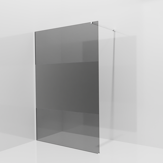 Balmani Modular inloopdouche: 140 x 200 cm, Rookglas met matte strook, Glanzend chroom profielen