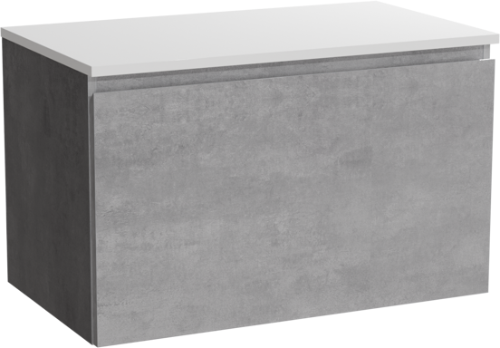 Linie Lado hängendes Möbelstück Set: 80 x 46 cm, Beton dunkelgrau, mit Lado Einzel Waschtischplatte, Marmorkomposit Weiß matt