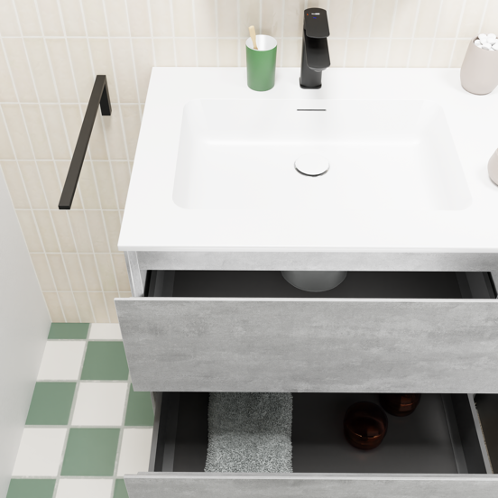 Storke Edge meuble salle de bains suspendu 165 x 52 cm béton gris foncé avec Mata plan simple en solid surface blanc mat