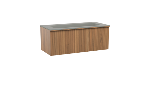 Balmani Forma meuble salle de bains suspendu 120 x 55 cm teck avec Tablo Strada lavabo simple pour 2 trous de robinet en marbre composite soie grise, Nervure droite symétrique verticale
