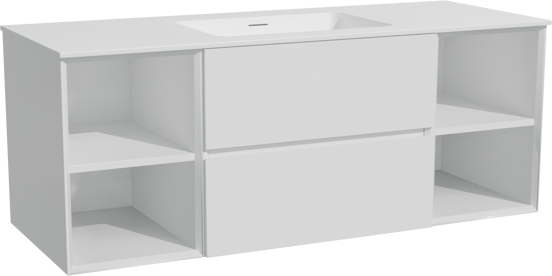 Storke Edge meuble salle de bains suspendu 135 x 52 cm blanc mat avec Mata plan simple en solid surface blanc mat