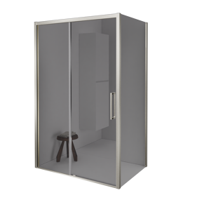 Balmani Senses Design douchehoek met linkse schuifdeur en vaste zijwand, 140 x 90 cm, Reflex spiegelglas, Brushed CoolMetal profielen