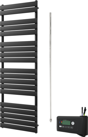 Vipera Vulcan Einzel Handtuchheizkörper 60 x 180 cm Elektrische Heizung schwarz matt Seiten- und Mittelanschluss 1.000W, inkl. Widerstand