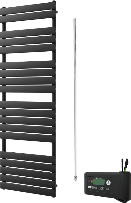 Vipera Vulcan Einzel Handtuchheizkörper 60 x 180 cm Elektrische Heizung schwarz matt Seiten- und Mittelanschluss 1.000W, inkl. Widerstand