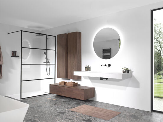Balmani Arcato plan simple pour 2 trous de robinet mat Solid Surface 150 x 55 cm, bonde non incluse
