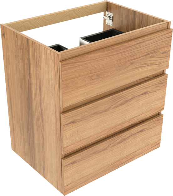 Balmani Lucida stehender Waschbeckenunterschrank: 75 x 55 cm, Teak, 3 Schubladen