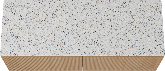 Balmani Eclips meuble salle de bains suspendu 150 x 55 cm Chêne naturelle avec Stretto tablette simple ou double en Bianco Nero Terrazzo, Nervure droite symétrique verticale