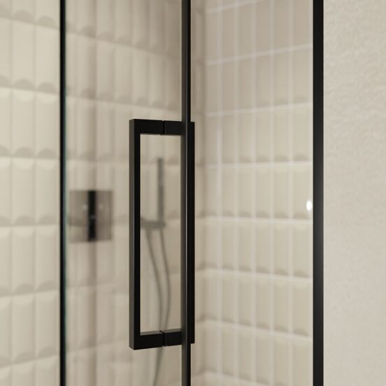 Balmani Senses Design douche draaideur links 120 cm x 210 cm Helder glas, Zwarte profielen, met coating