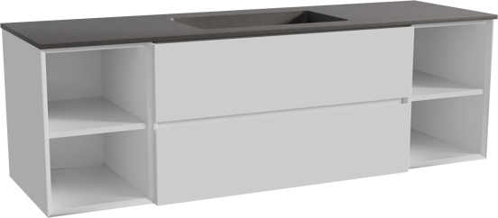 Storke Edge zwevend badmeubel 165 x 52 cm hoogglans wit met Scuro enkele wastafel in kwarts mat zwart