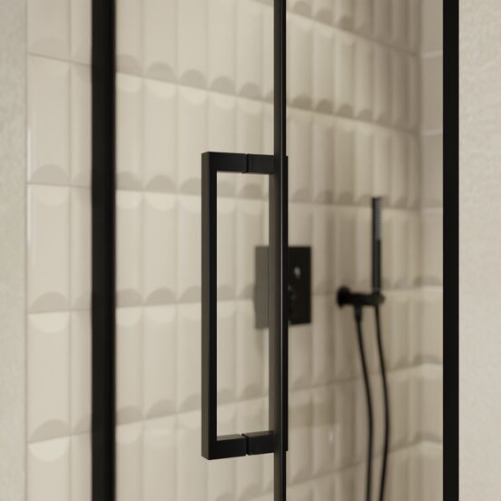 Balmani Senses Design douche draaideur links 90 cm x 210 cm Helder glas, Zwarte profielen, met coating