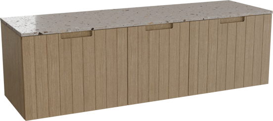 Balmani Adagio zwevend badkamermeubel 180 x 55 cm verweerde eik met Stretto enkel of dubbel tablet in terrazzo greige terrazzo