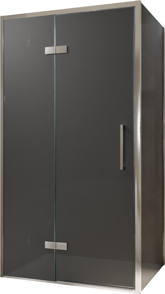 Balmani Senses Design douchehoek met linkse draaideur en vaste zijwand, 100 x 100 cm, Rookglas, Chroom profielen, met coating