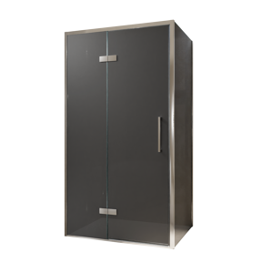 Balmani Senses Design Eckdusche: Drehtür (Links) mit fixierte Seitenwand, 100 x 90 cm, Rauchglas, Profil Chrom
