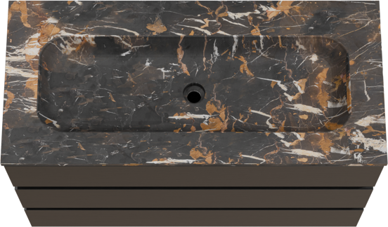 Balmani Lucida meuble salle de bains à poser 120 x 55 cm chêne noir avec Tablo Arcato lavabo simple pour 2 trous de robinet en marbre portoro gold