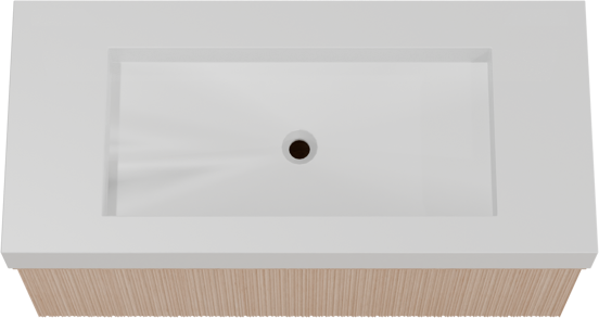 Balmani Forma zwevend badkamermeubel 120 x 55 cm natuur eik met Modus enkele wastafel voor 2 kraangaten in solid surface mat wit, Verticale asymmetrische ronde ribbel