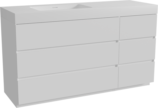 Storke Edge staand badkamermeubel 150 x 52 cm mat wit met Mata High asymmetrisch linkse wastafel in solid surface mat wit