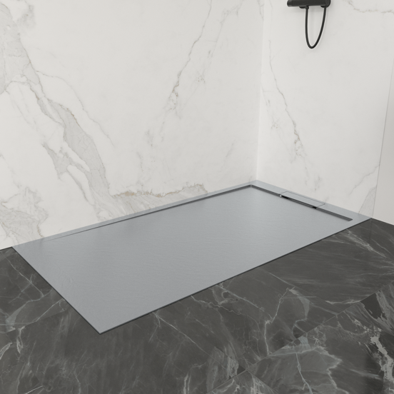 Balmani Indus douchebak 140 x 90 cm composietmarmer donkergrijs leisteenstructuur
