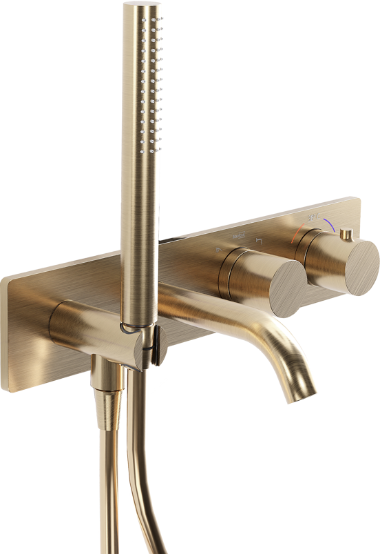 Blaufoss Round robinet de bain robinet thermostatique montage mural encastré Brushed Champagne Gold incl élément intégré