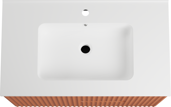 Linie Ribbo meuble salle de bains suspendu 80 x 46 cm cotto avec Vano plan simple en marbre composite blanc mat, Nervure circulaire symétrique verticale
