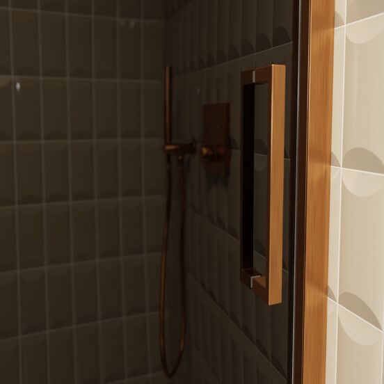 Balmani Senses Design Dusche Schiebetür, umkehrbar, 140 cm x 210 cm, Rauchglas, Profil Brushed Rosegold, inklusive Coating