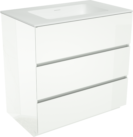 Storke Edge staand badkamermeubel 85 x 52 cm glanzend wit met Mata enkele wastafel in solid surface mat wit