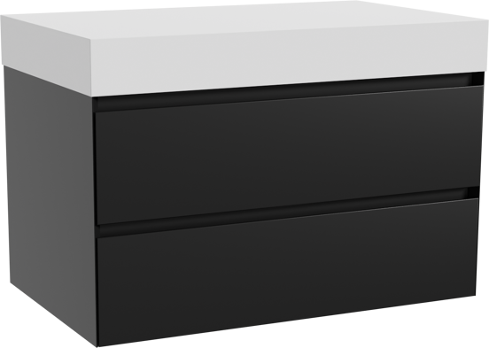 Balmani Mitra meuble salle de bains suspendu 90 x 55 cm noir mat avec Dominus tablette simple en solid surface blanc mat