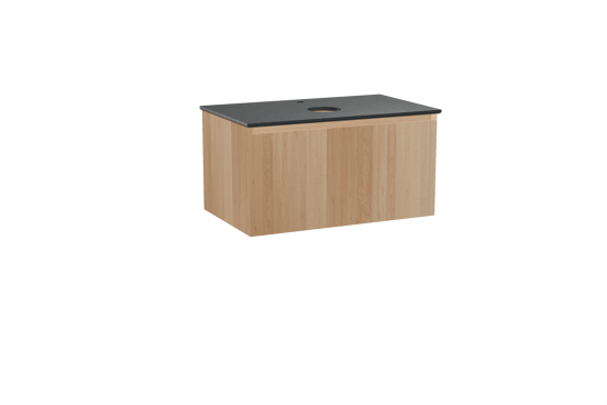 Balmani Idra zwevend badkamermeubel 90 x 55 cm natuur eik met Facetta enkel tablet in graniet zwart