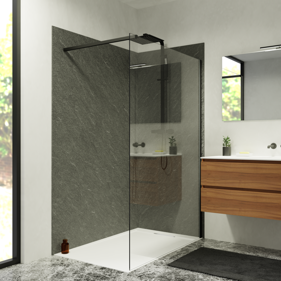 Balmani Zeno set douchewandbekleding 140 x 80 x 220 cm composietmarmer donkergrijs leisteenstructuur