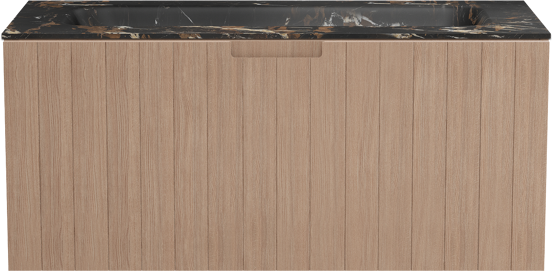 Balmani Adagio meuble salle de bains suspendu 120 x 55 cm chêne vieilli avec Tablo Arcato plan simple pour 2 trous de robinet en marbre portoro gold