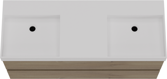 Storke Edge zwevend badkamermeubel 120 x 46 cm ruwe eik met Jura dubbele wastafel in solid surface mat wit