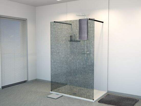 Balmani BMSS Walk-In-Dusche mit freistehender Wand 120 x 200 cm, Leinen schwarz Glas , Profil schwarz matt